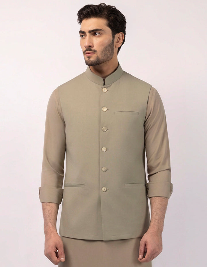 Blended Green Waist Coat - J. Junaid Jamshed