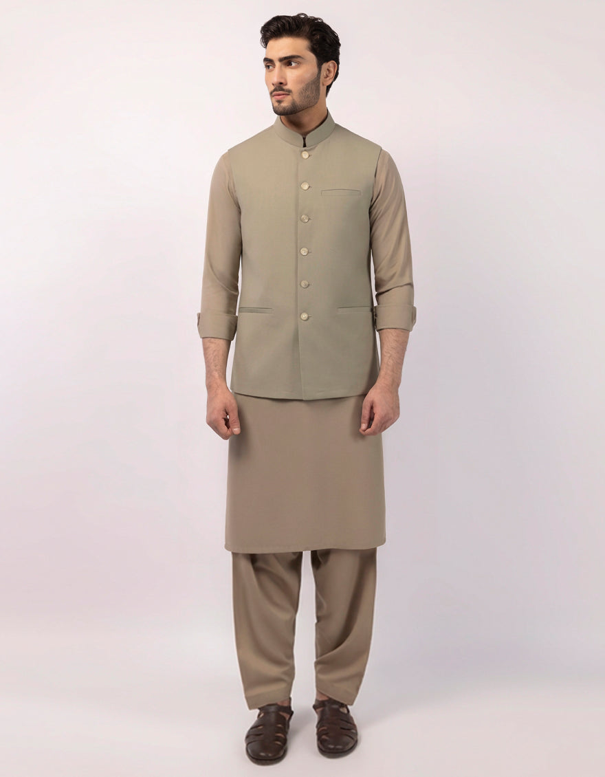 Blended Green Waist Coat - J. Junaid Jamshed