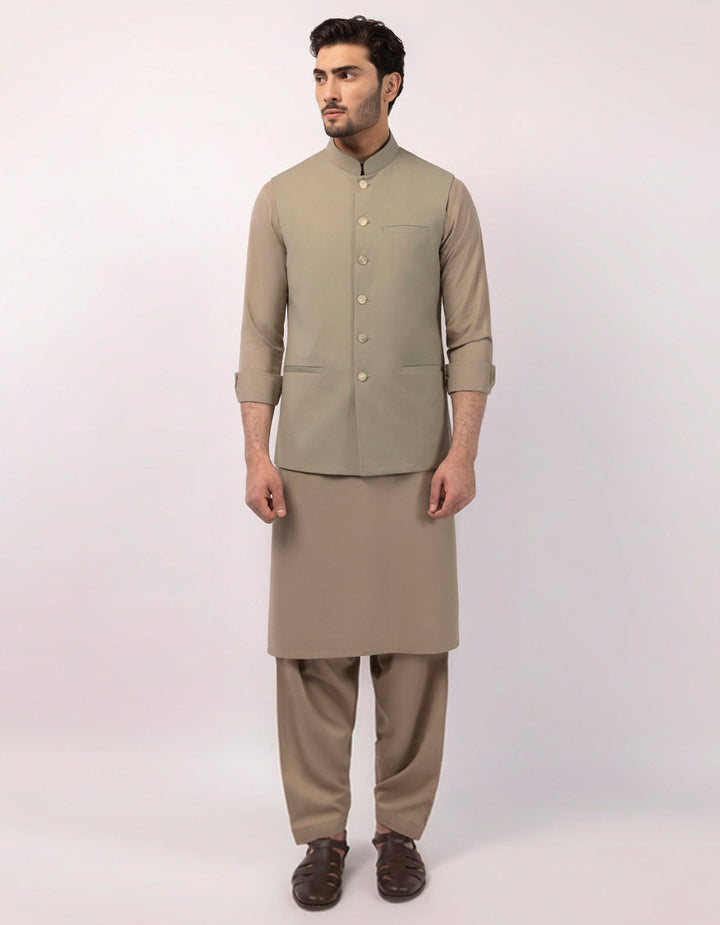 Blended Green Waist Coat - J. Junaid Jamshed