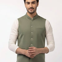 Blended Mint Green Waist Coat - J. Junaid Jamshed