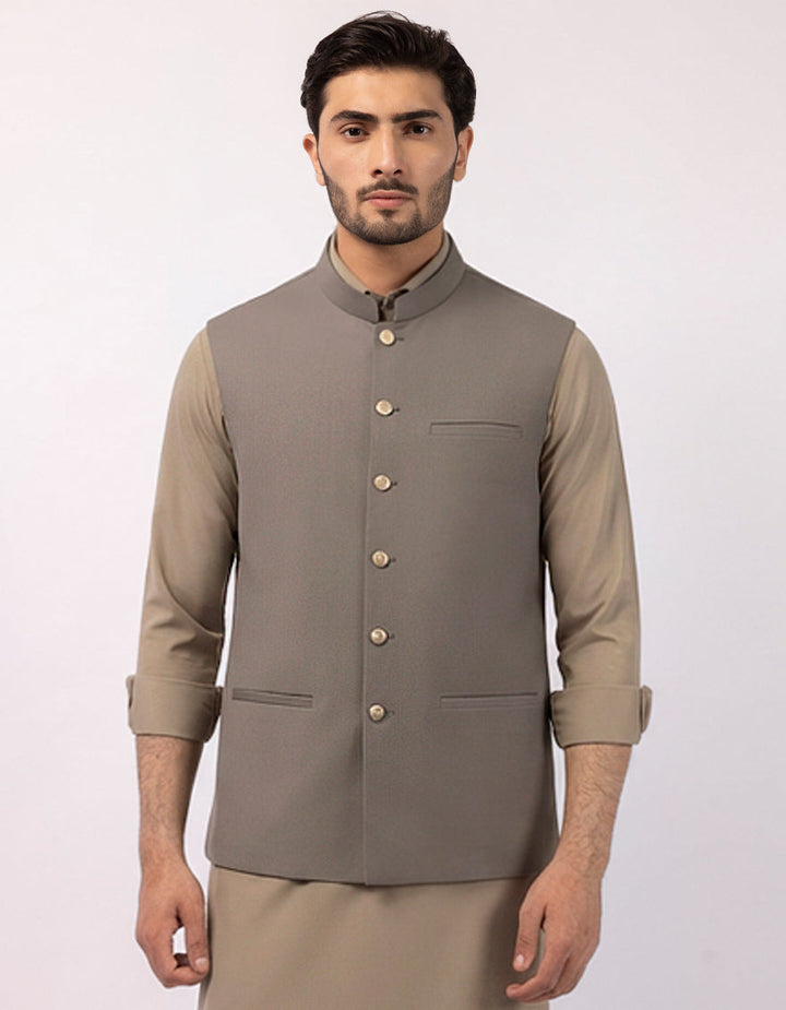 Blended Silver Grey Waist Coat - J. Junaid Jamshed