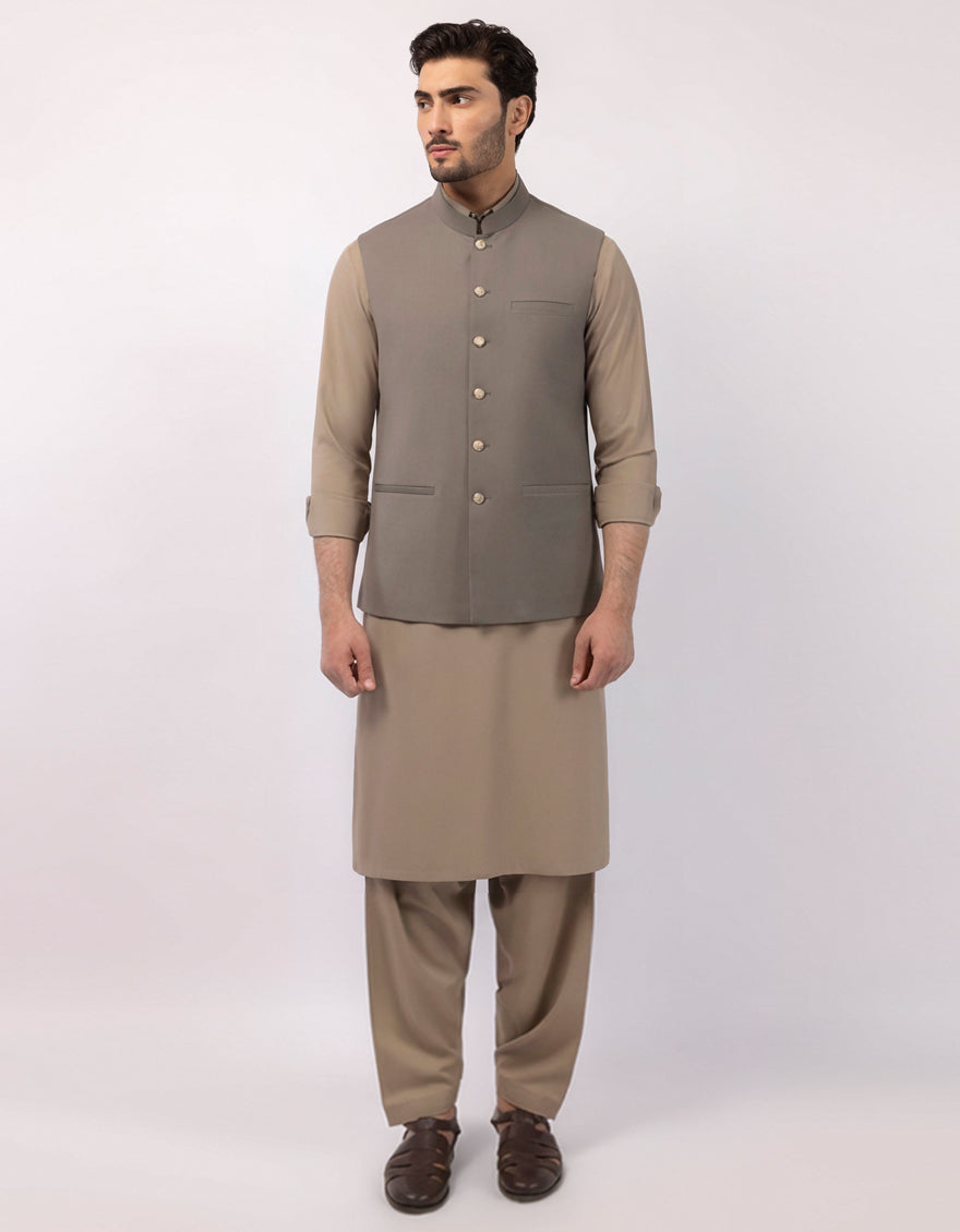 Blended Silver Grey Waist Coat - J. Junaid Jamshed