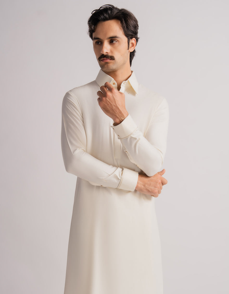 Blended Off White Shalwar Kameez - J. Junaid Jamshed