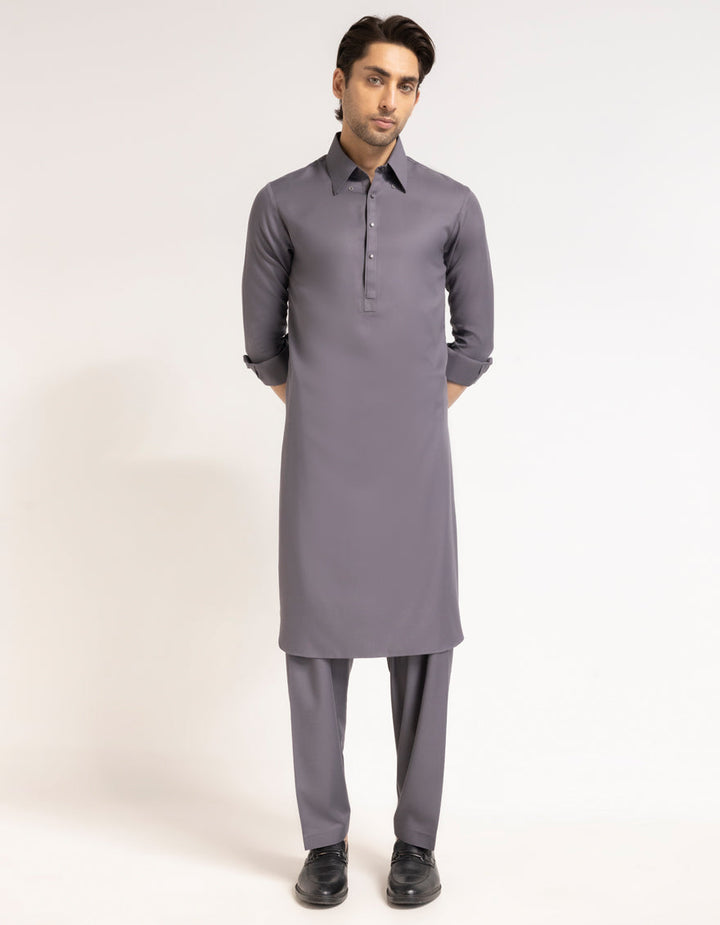 Blended Dark Grey Shalwar Kameez - J. Junaid Jamshed