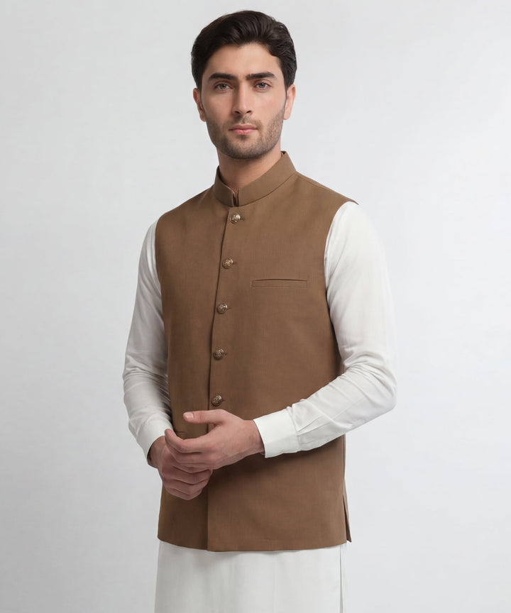 Blended Bronze Waist Coat - J. Junaid Jamshed