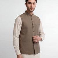 Blended Khaki Waist Coat - J. Junaid Jamshed