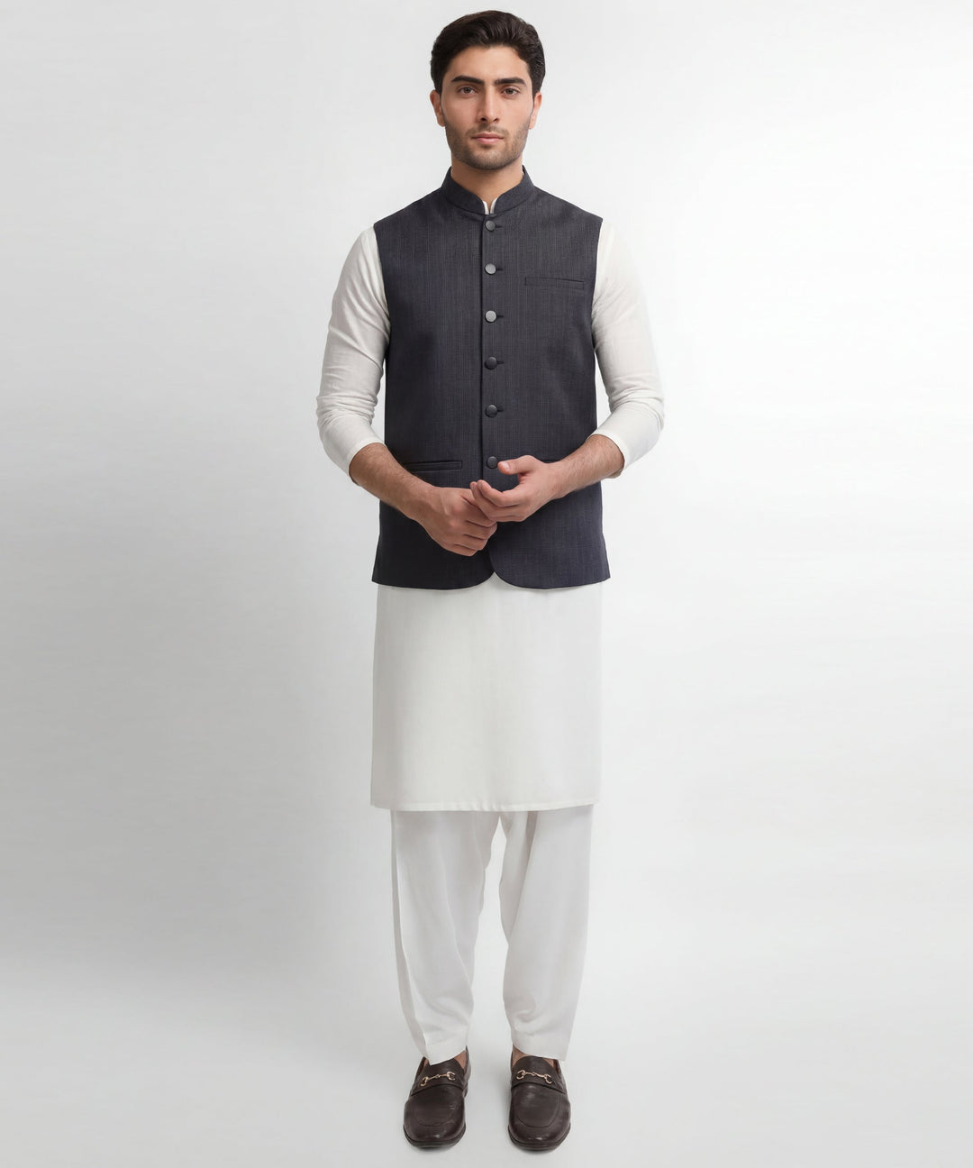 Blended Charcoal Grey Waist Coat - J. Junaid Jamshed