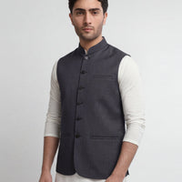Blended Charcoal Grey Waist Coat - J. Junaid Jamshed