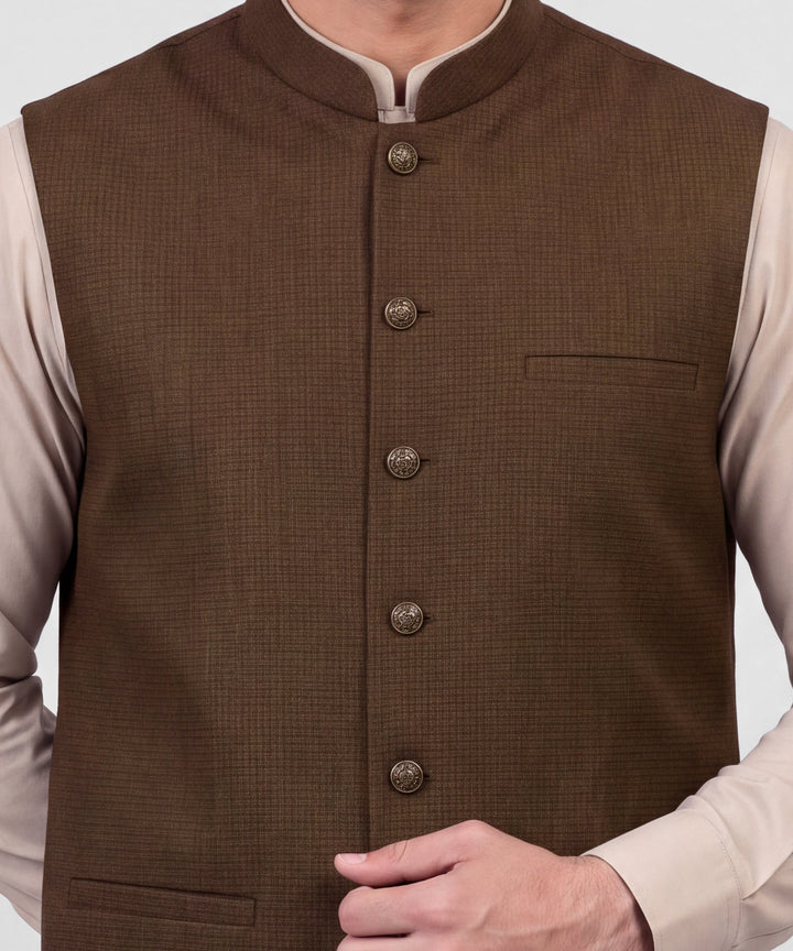 Blended Brown Waist Coat - J. Junaid Jamshed