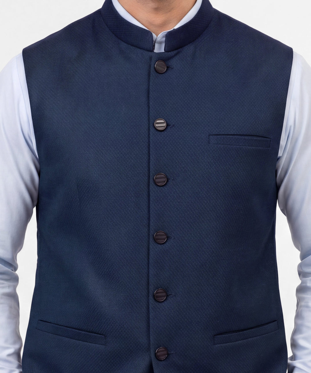 Blended Navy Blue Waist Coat - J. Junaid Jamshed
