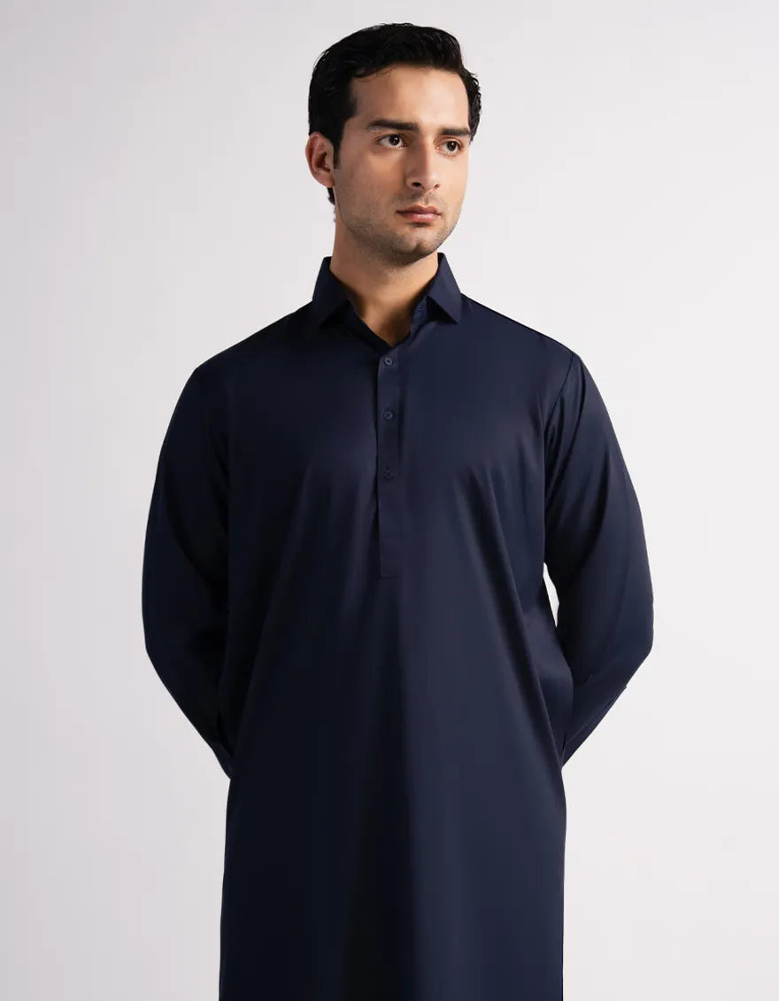 Blended Navy Blue Kurta Trouser - J. Junaid Jamshed