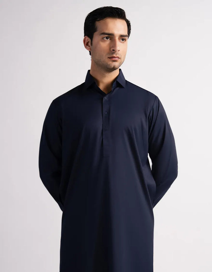 Blended Navy Blue Kurta Trouser - J. Junaid Jamshed