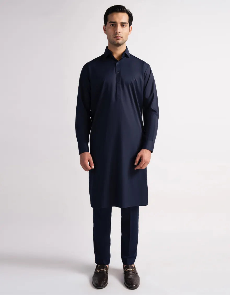 Blended Navy Blue Kurta Trouser - J. Junaid Jamshed