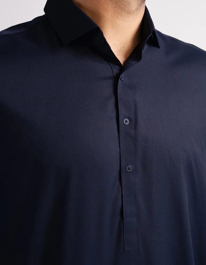 Blended Navy Blue Kurta Trouser - J. Junaid Jamshed