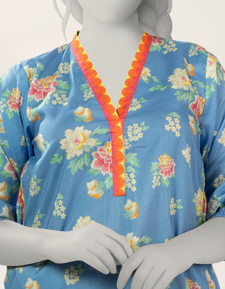 Lawn Blue Stitched Suit - J. Junaid Jamshed