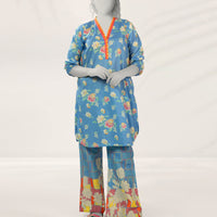 Lawn Blue Stitched Suit - J. Junaid Jamshed