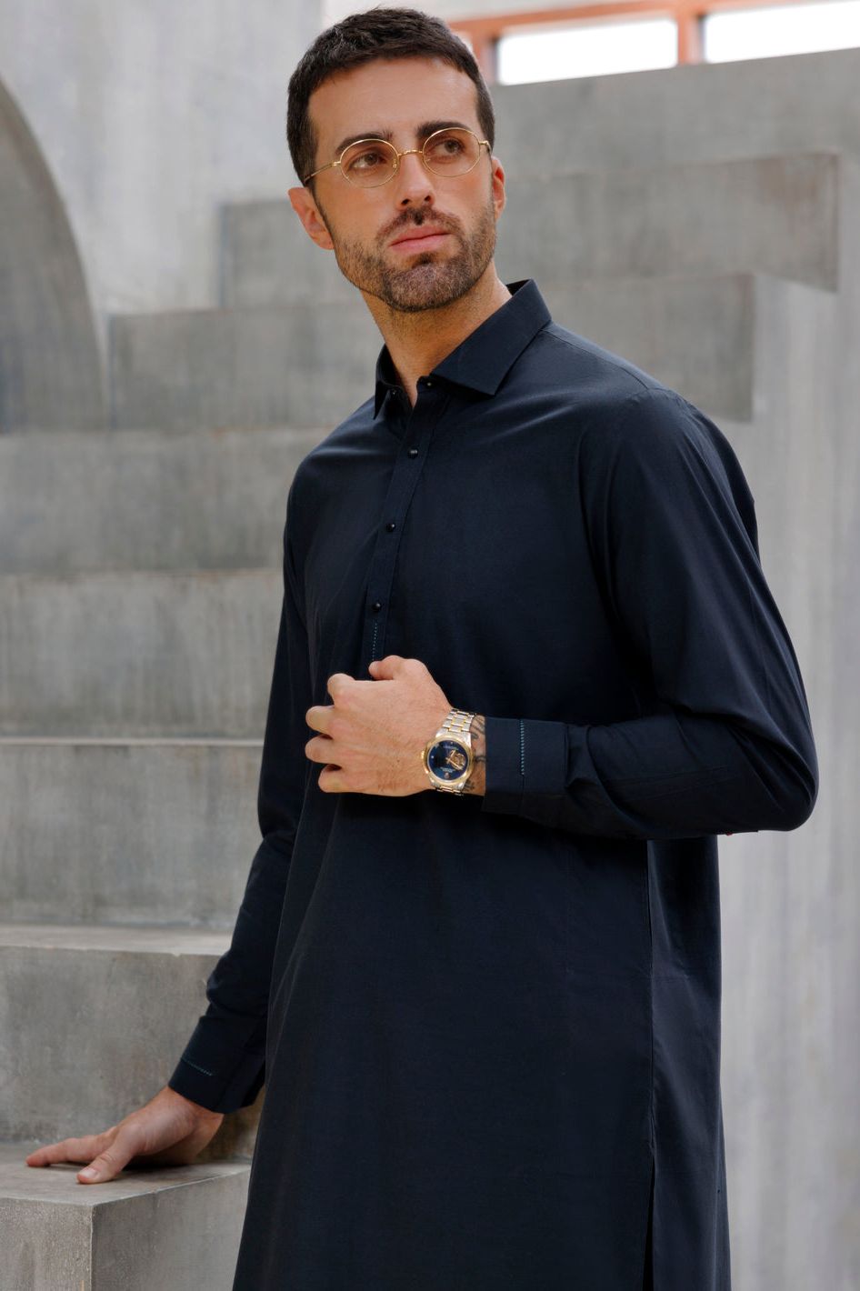 Cotton Charcoal Grey Shalwar Kameez - Wasim Akram by Almirah