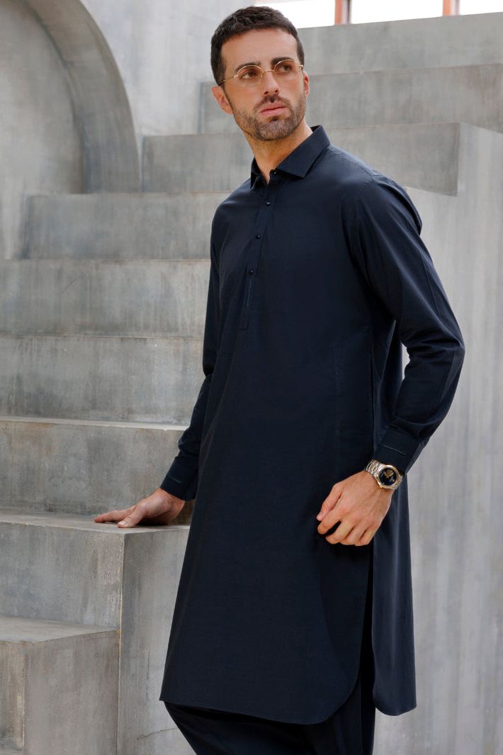 Cotton Charcoal Grey Shalwar Kameez - Wasim Akram by Almirah