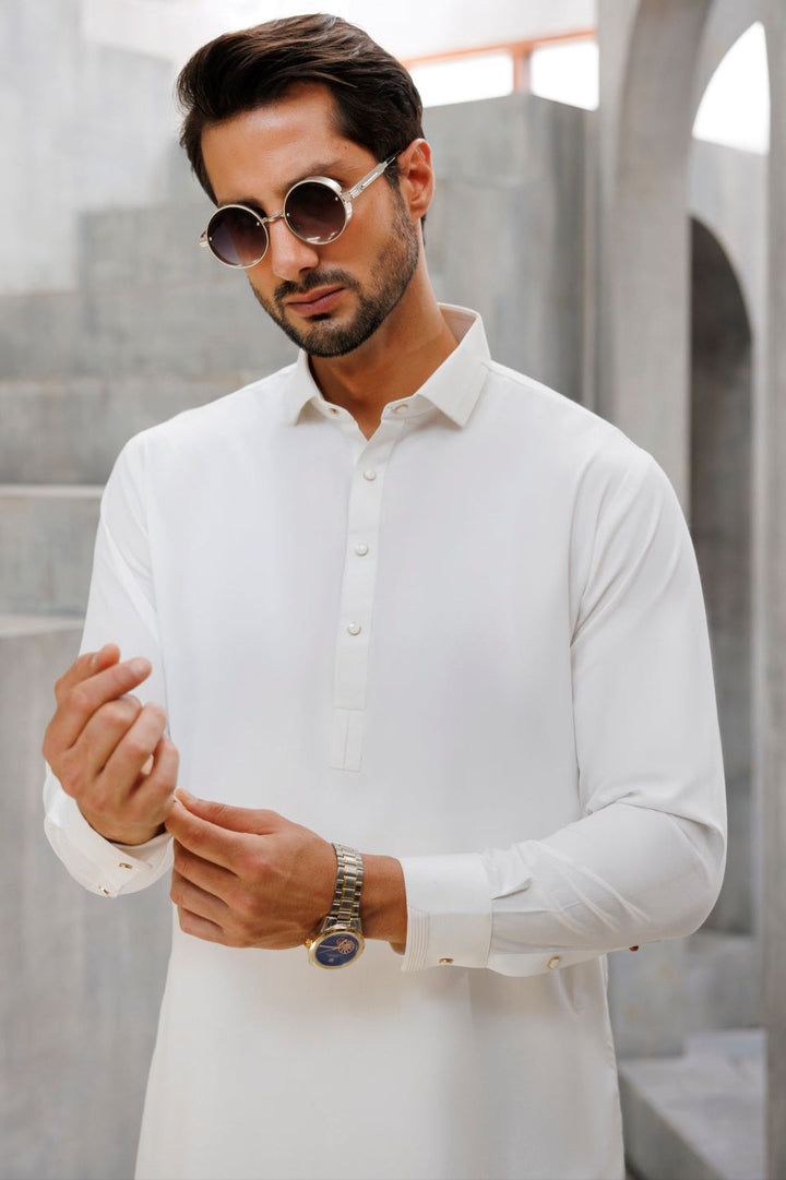 Blended White Shalwar Kameez - Wasim Akram by Almirah