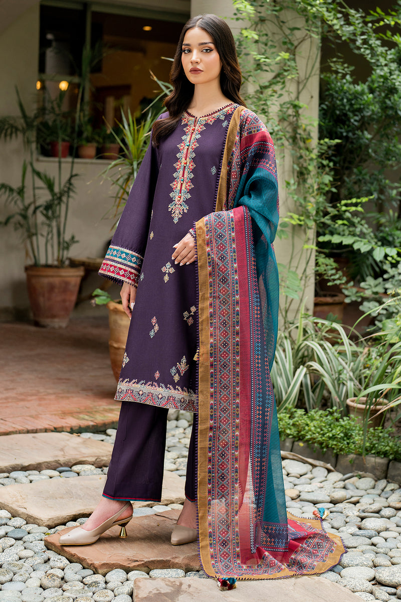 Embroidered Khaddar Purple Stitched Suit - Jazmin