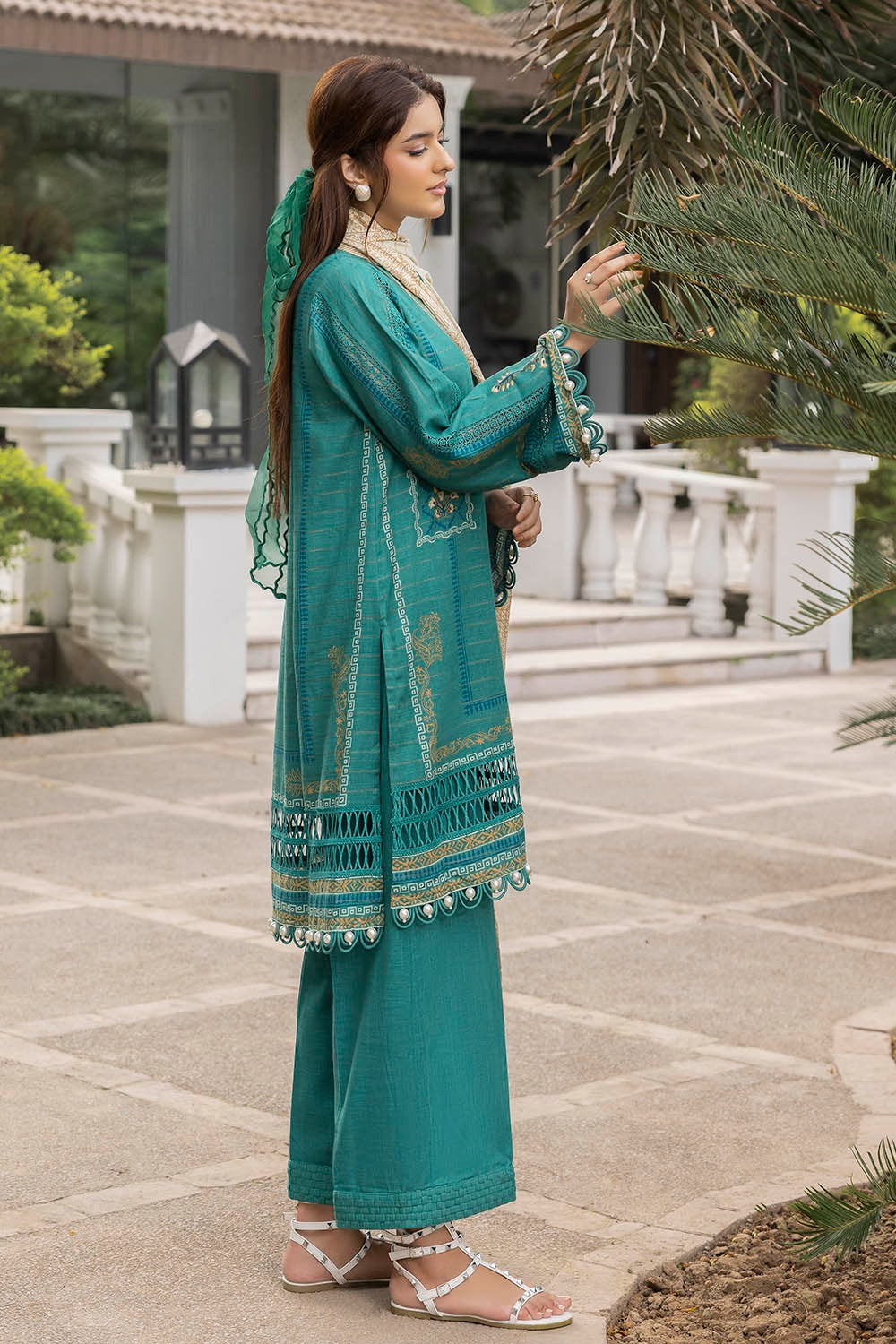 Khaddar Printed Sea Green Stitched Suit - Gul Ahmed