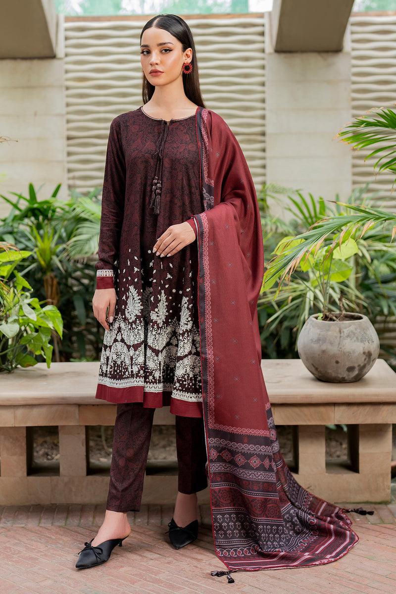 Embroidered Viscose Dark Maroon Stitched Suit - Jazmin