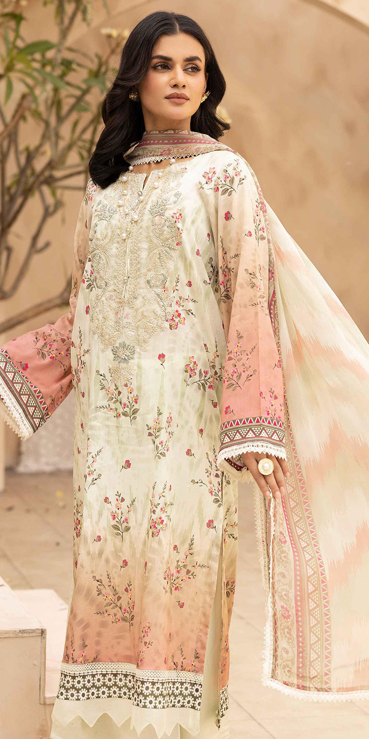 Lawn Off White Stitched Suit - Kesariya Vol III by Nureh