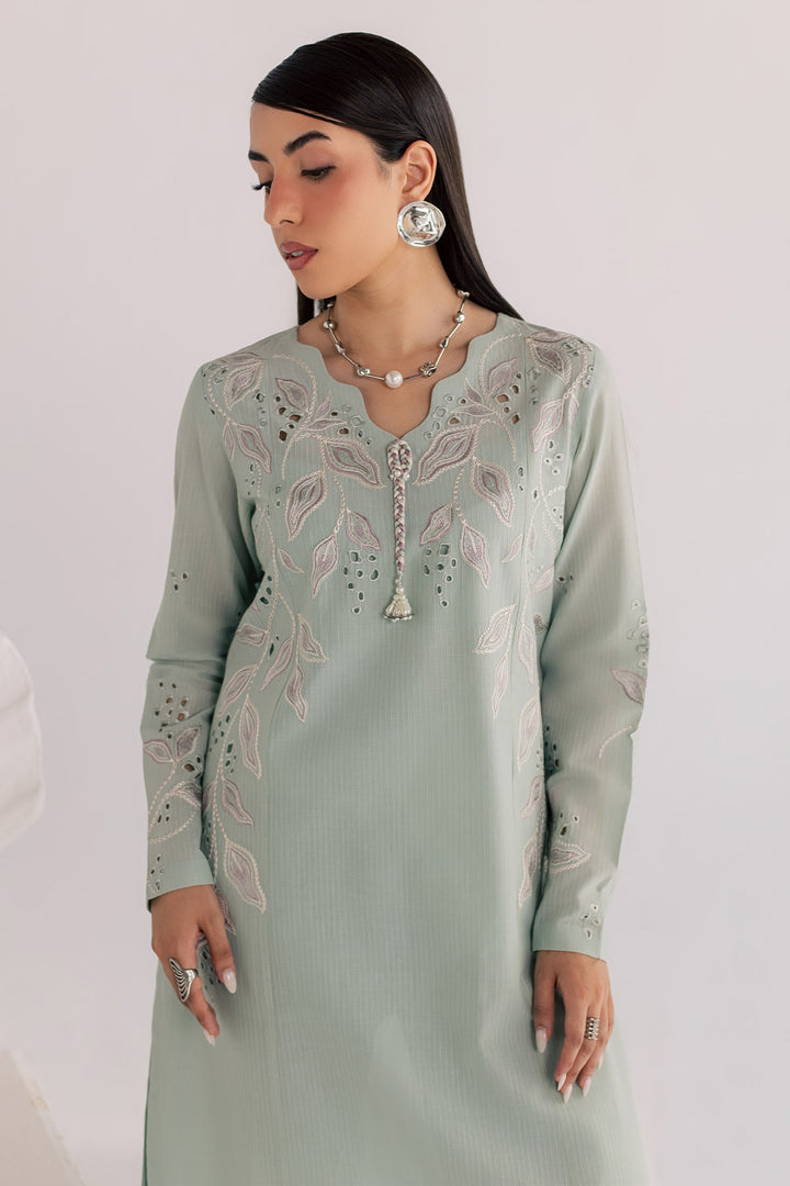 Embroidered Dorya Lawn Sage Green Stitched Suit - Nureh