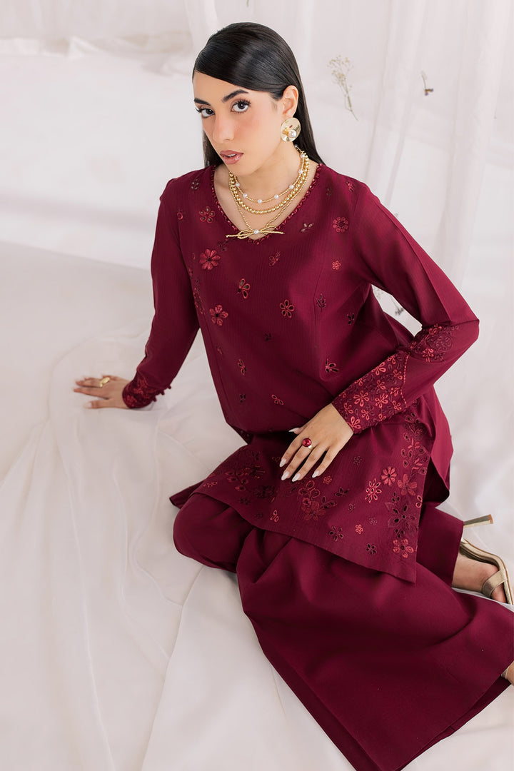 Embroidered Dorya Lawn Maroon Stitched Suit - Nureh