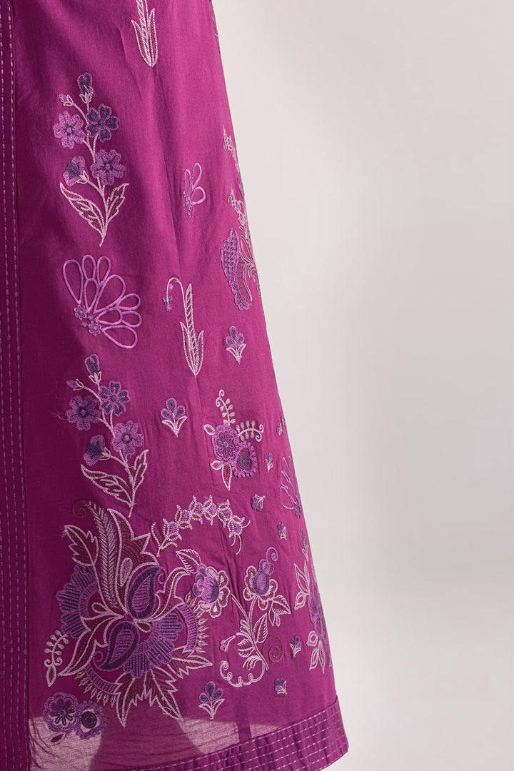 Embroidered Lawn Magenta Stitched Suit - Nureh