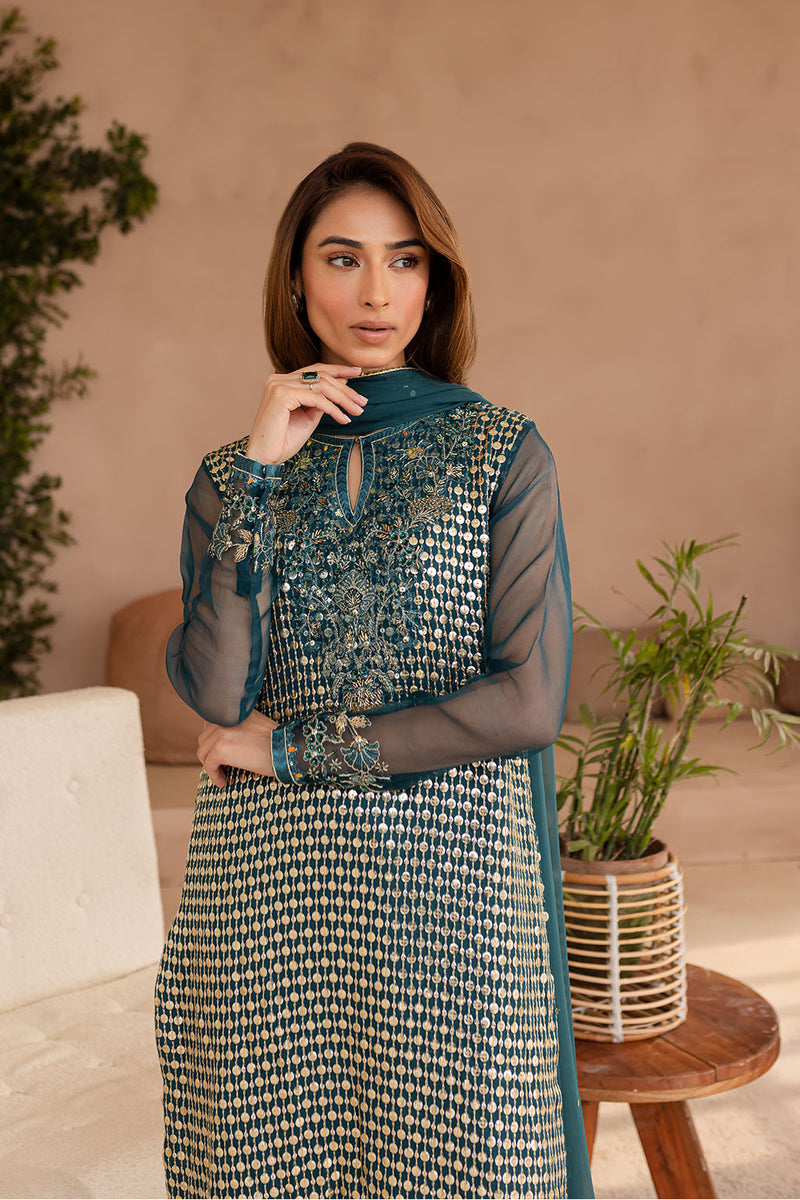 Chiffon & Raw Silk Sea Green Stitched Suit - Vanya