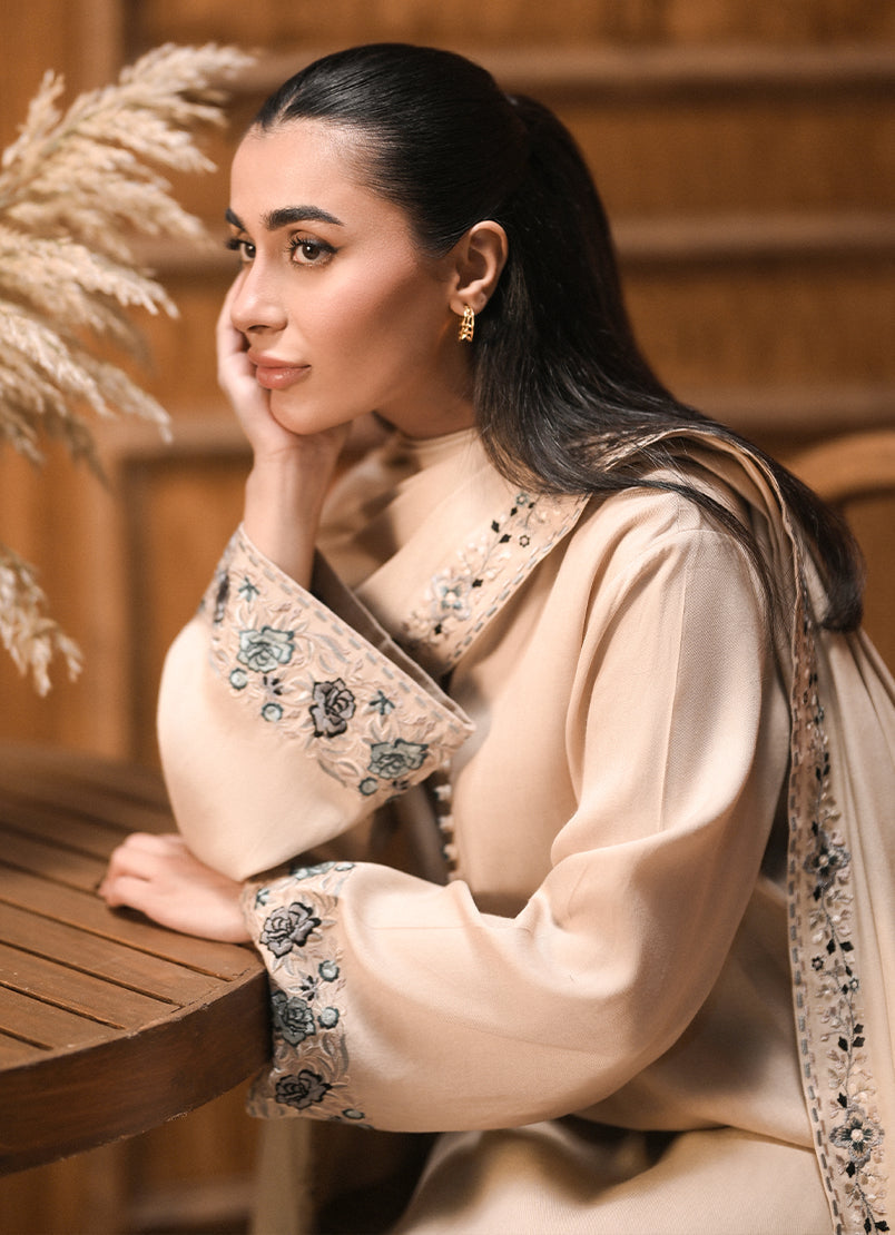 Twill Viscose Cream Stitched Suit - Image