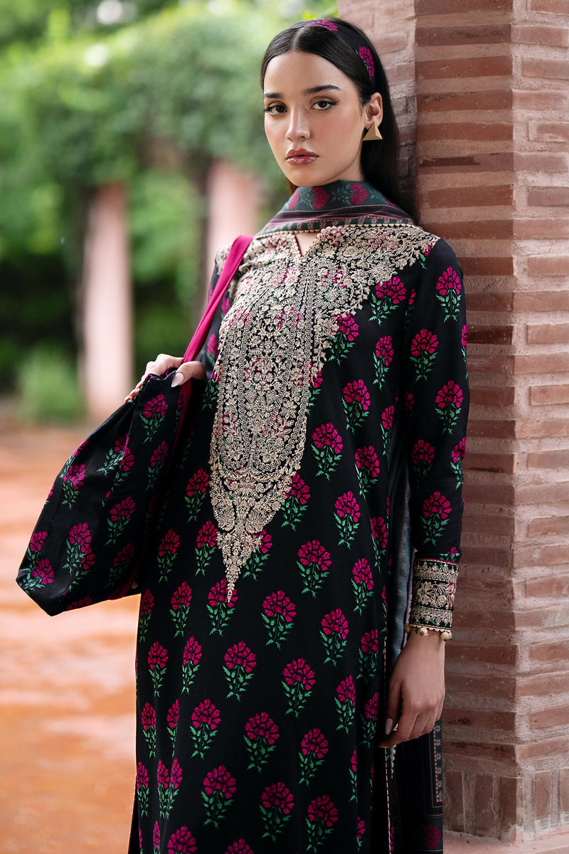 Digital Printed Embroidered Viscose Black Stitched Suit - Jazmin