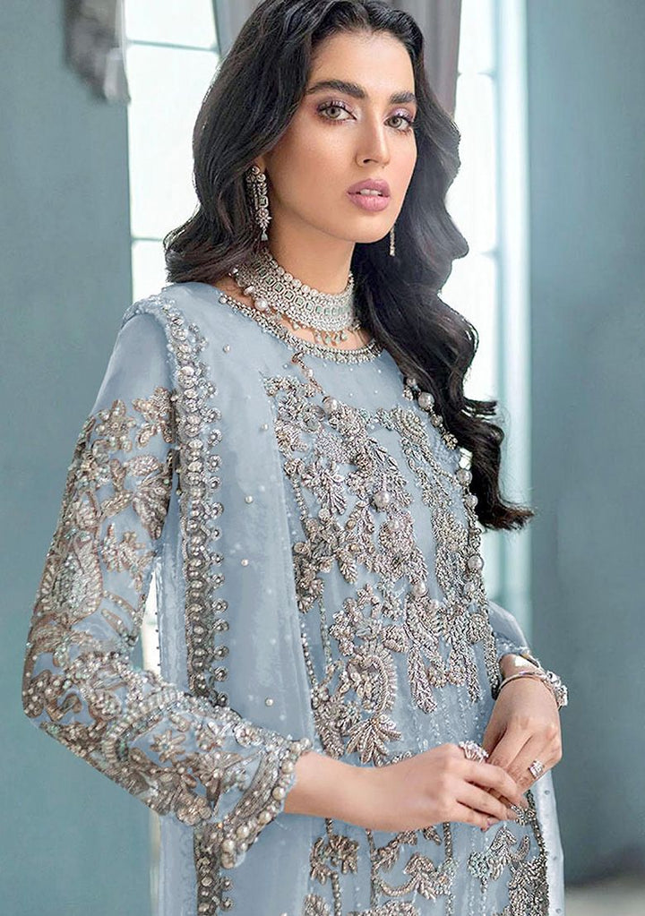 Embroidered Organza Sky Blue Stitched Suit - Indya