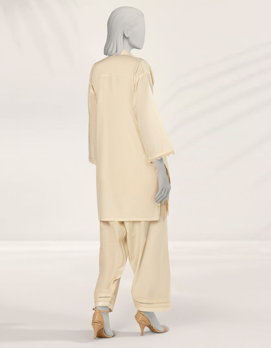 Textured Off White Stitched Suit - J. Junaid Jamshed