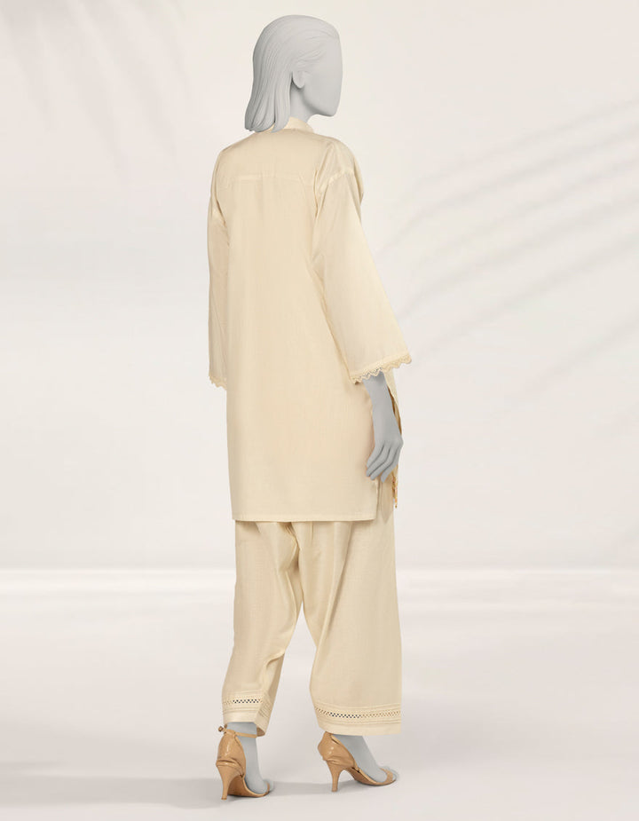 Textured Off White Stitched Suit - J. Junaid Jamshed