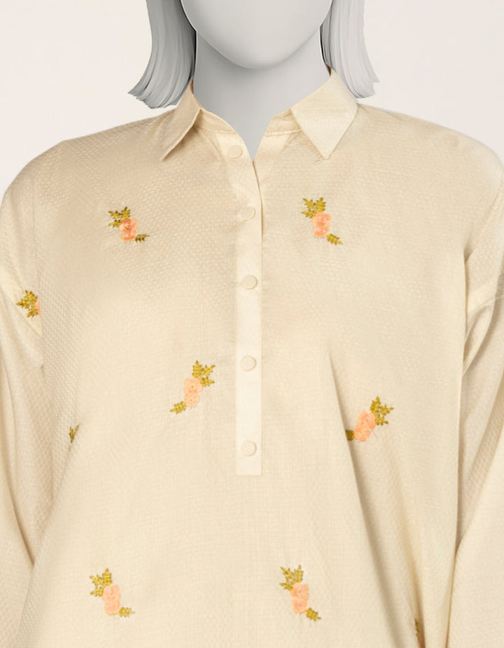Textured Off White Stitched Suit - J. Junaid Jamshed