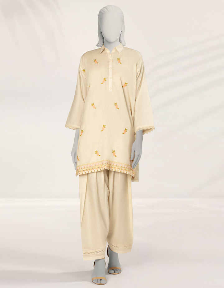 Textured Off White Stitched Suit - J. Junaid Jamshed