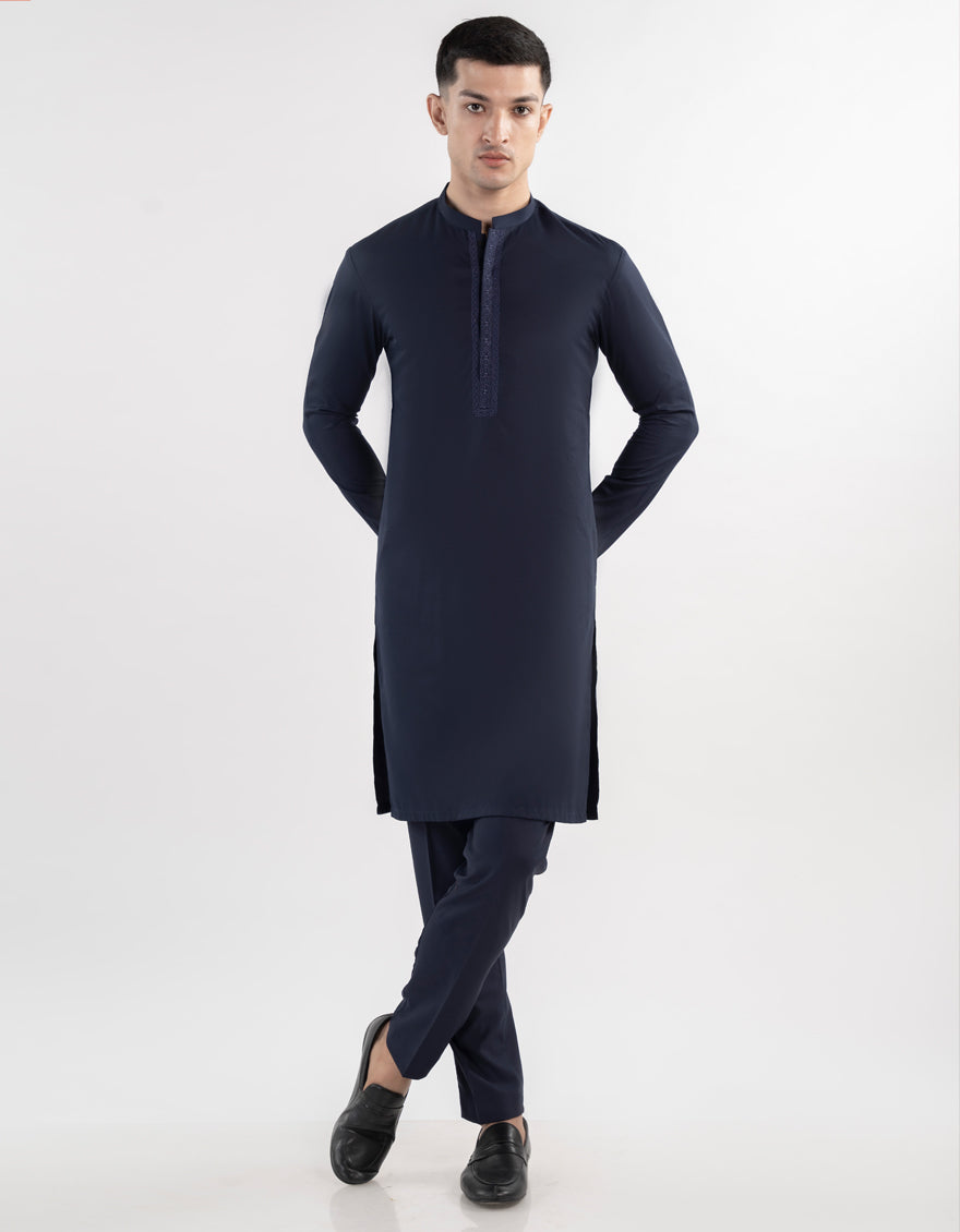 Blended Blue Kurta Trouser - J. Junaid Jamshed