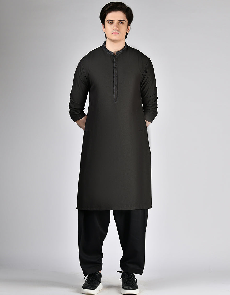 Blended Black Shalwar Kameez- J. Junaid Jamshed