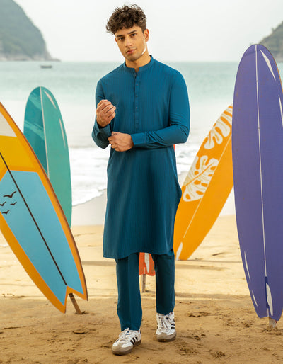 Blended Blue Kurta Trouser - J. Junaid Jamshed