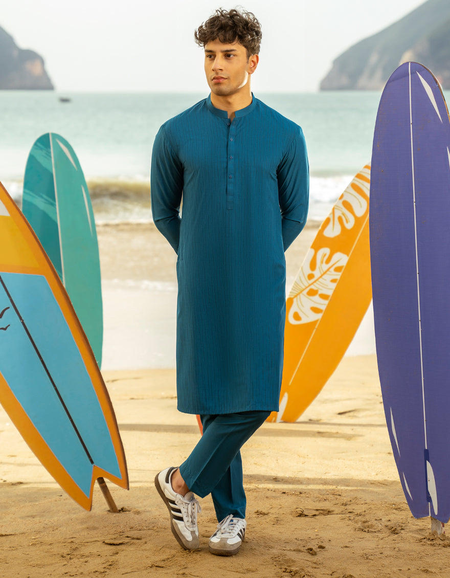 Blended Blue Kurta Trouser - J. Junaid Jamshed