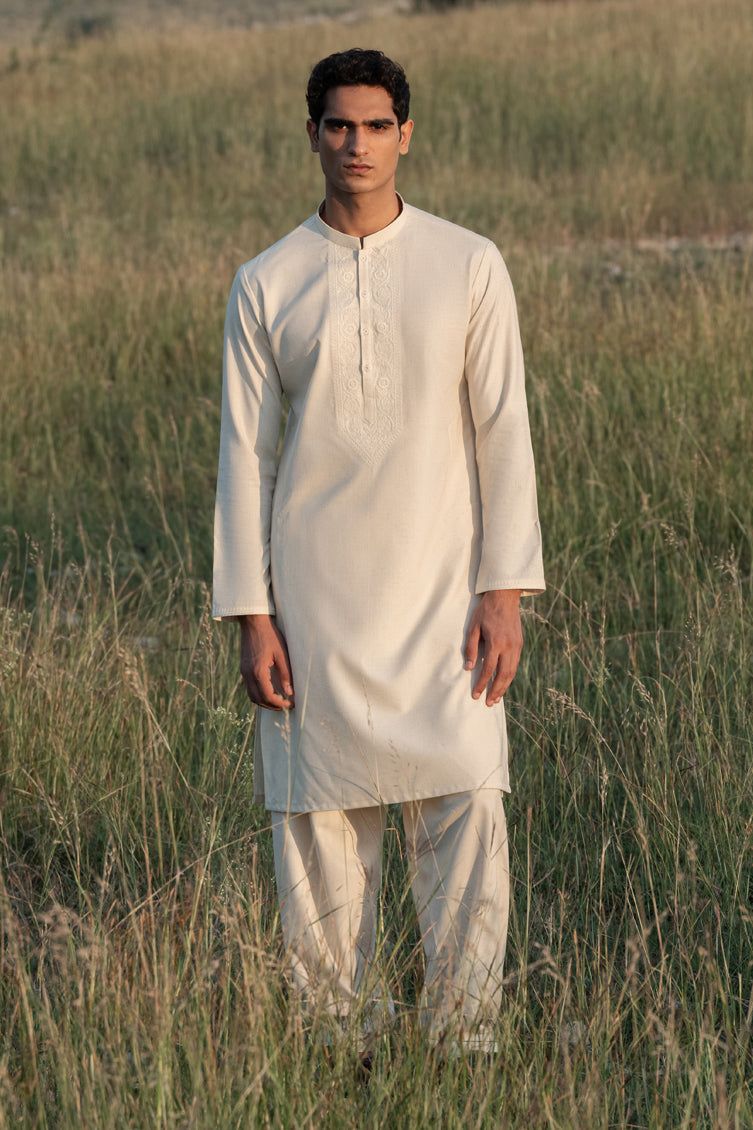 Blended White Shalwar Kameez - J. Junaid Jamshed