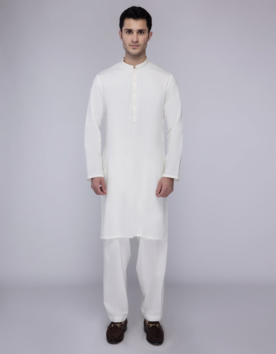 Blended Cream Shalwar Kameez - J. Junaid Jamshed