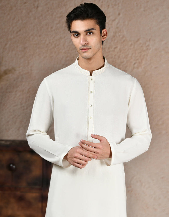 Blended White Shalwar Kameez- J. Junaid Jamshed