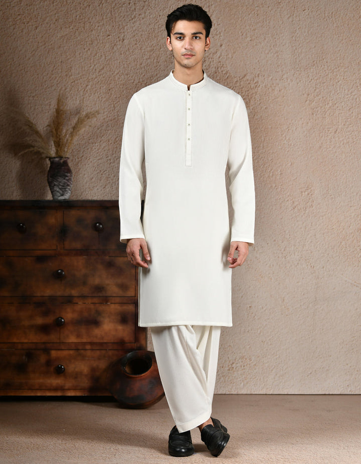 Blended White Shalwar Kameez- J. Junaid Jamshed