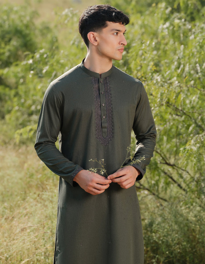 Blended Dark Green Shalwar Kameez - J. Junaid Jamshed