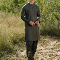 Blended Dark Green Shalwar Kameez - J. Junaid Jamshed