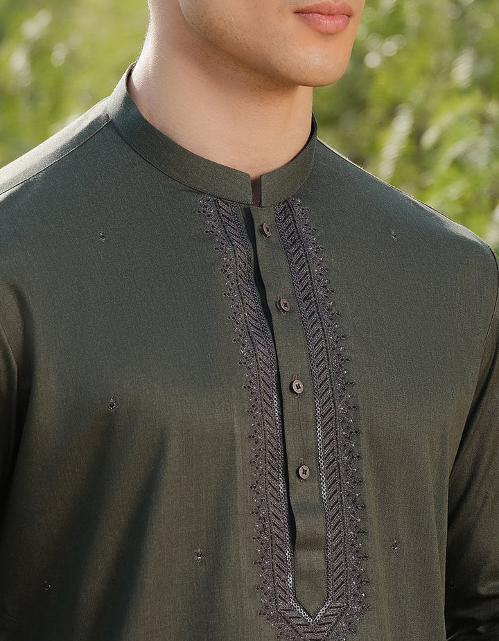 Blended Dark Green Shalwar Kameez - J. Junaid Jamshed