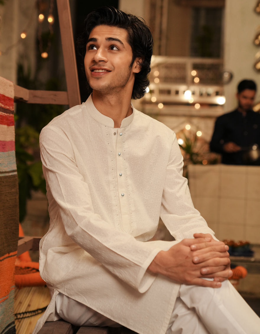 Cotton White Kurta - J. Junaid Jamshed